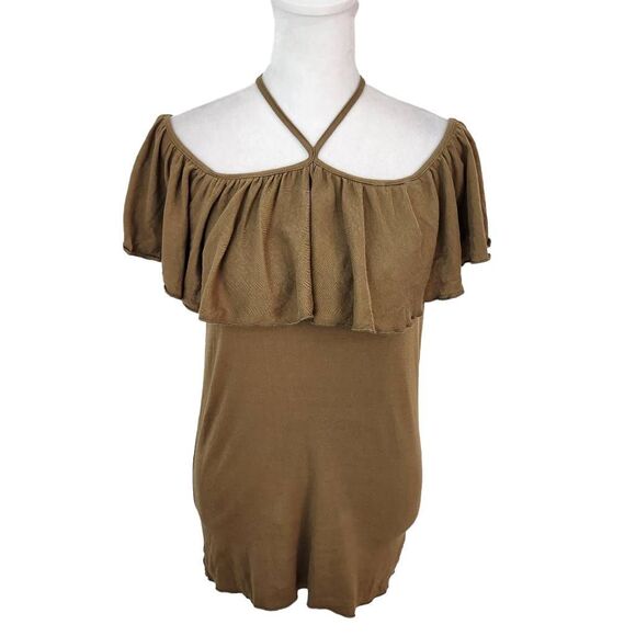 Chaser Army Green Knit Top Ruffle Top NWT Size Medium Olive Green Knit Top Green - Picture 1 of 7